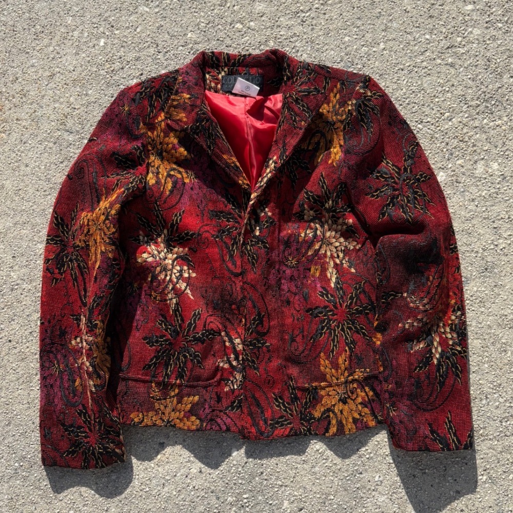 Herve Benard Petite Tapestry Blazer Red Floral Woven Jacket 2P